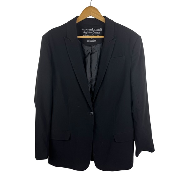 Norma Kamali Boyfriend Jacket Blazer Size 12 Black Classic Career Stretch Office - Picture 1 of 7
